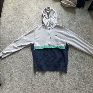Nike White and Blue Hoodie with Green